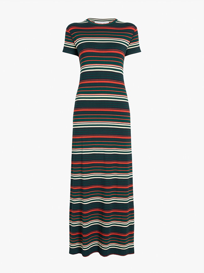 Noelle Dress in Striped Jersey in Spruce Multi