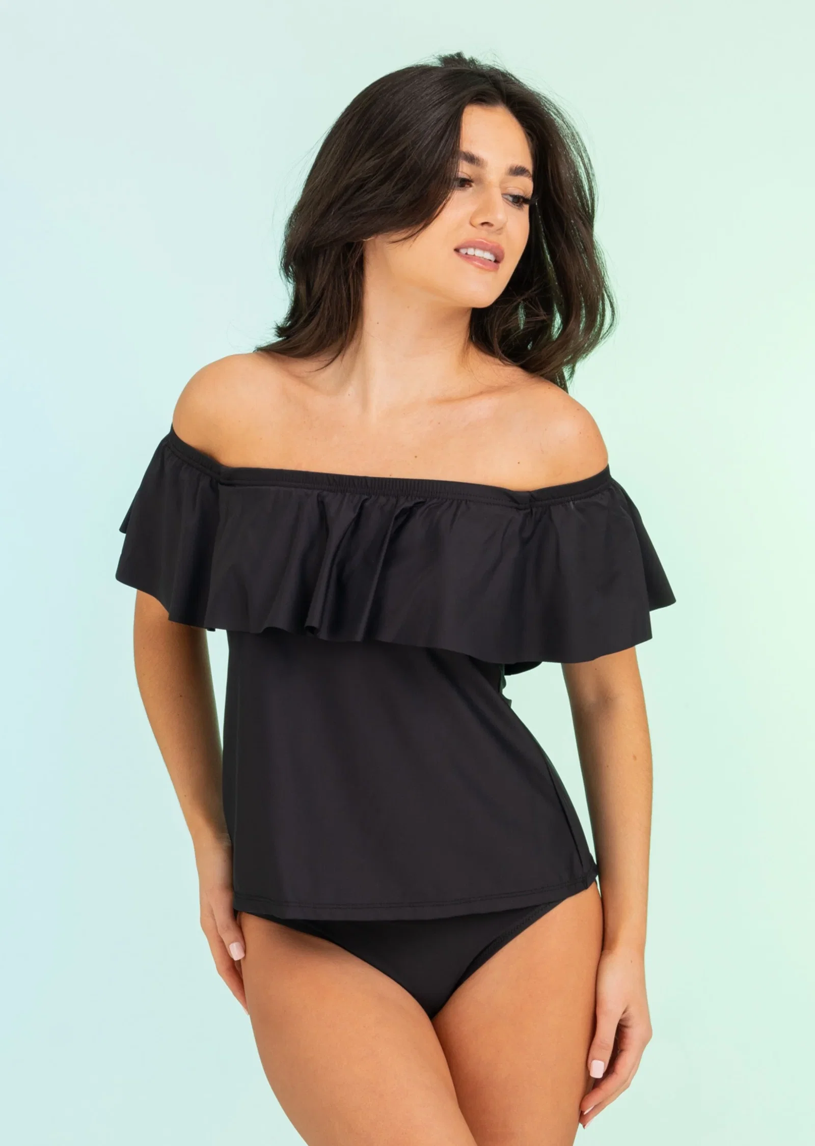 Image of Black Off Shoulder Top with Bell Sleeve (FT-686)
