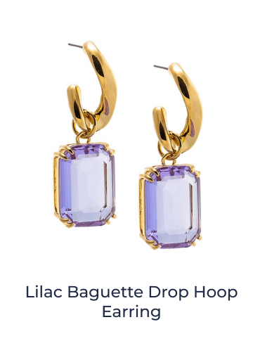 Lilac Baguette Drop Hoop Earring