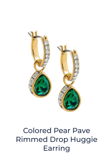 Colored Pear Pave Rimmed Drop Huggie Earring