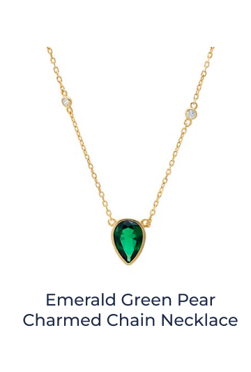 Emerald Green Pear Charmed Chain Necklace