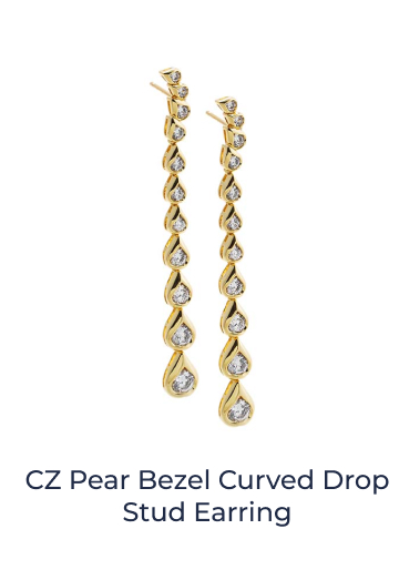 CZ Pear Bezel Curved Drop Stud Earring