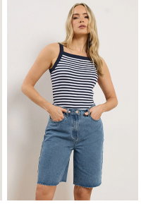 LTS Tall Mid Blue Denim Bermuda Cotton Shorts
