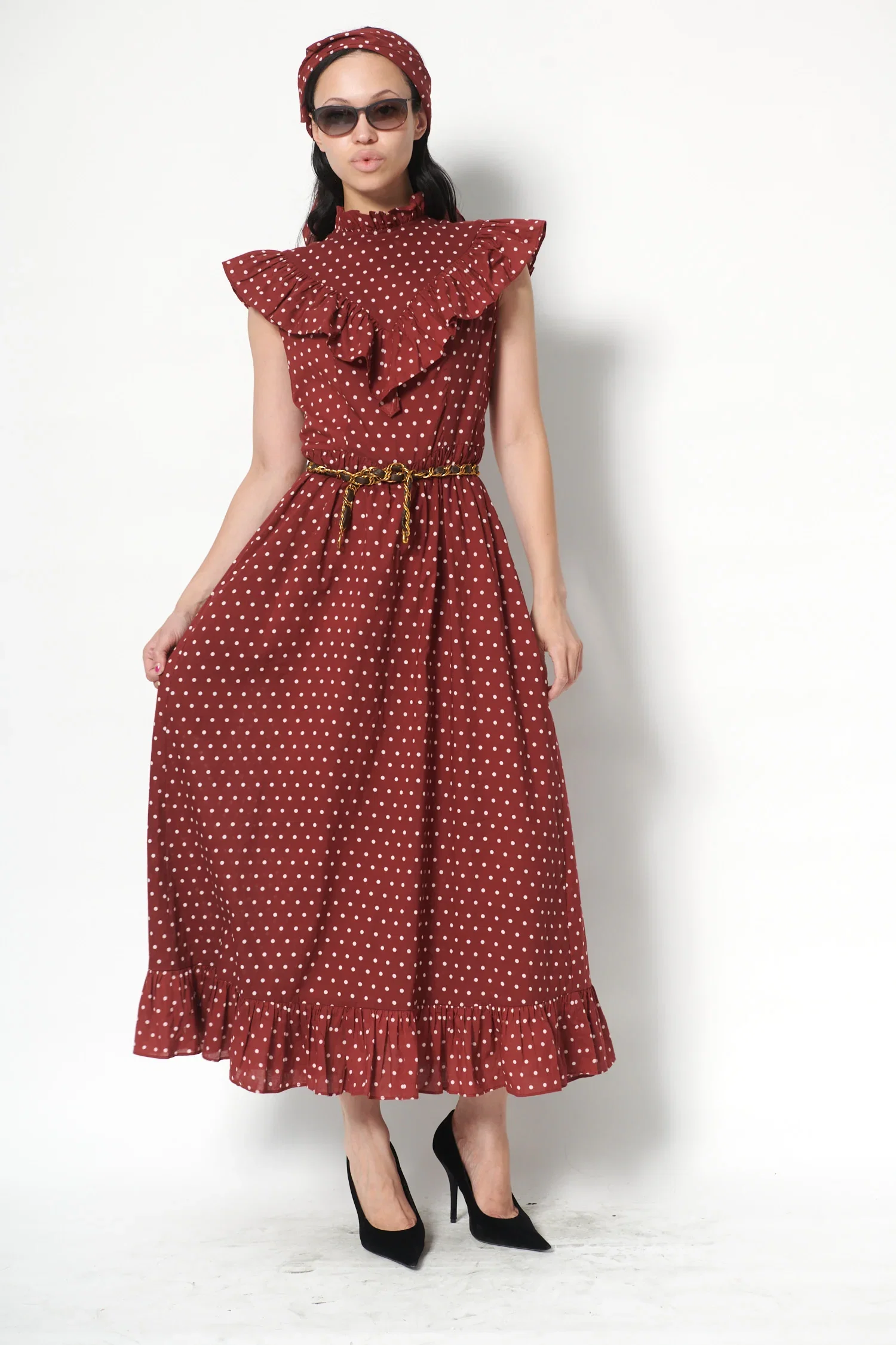Image of Caroline Dress in Maroon Dots