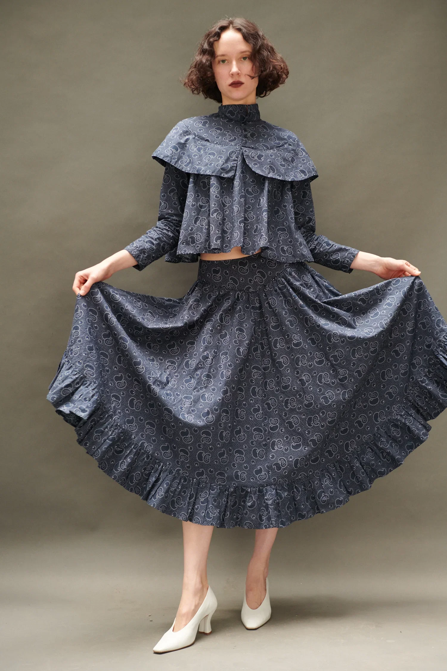 Image of Ruffle Skirt in Midnight Paisley