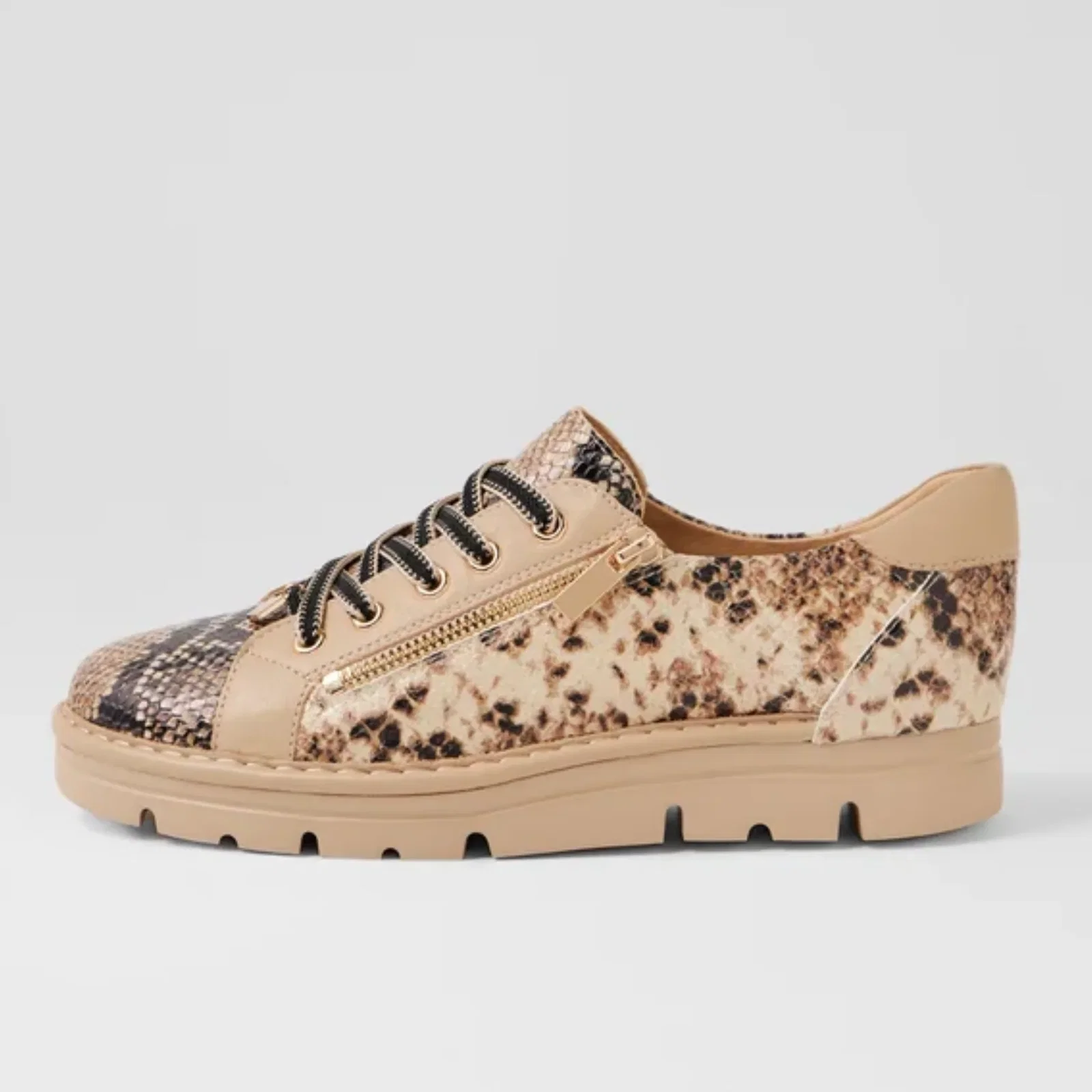 Image of Elos Black and Caramel Snake/ Caramel Leather Sneakers