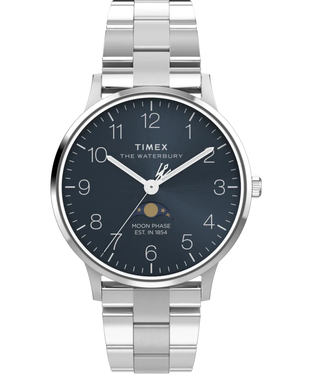 Image of Waterbury Classic Moon Phase 40mm Stainless Steel Bracelet Watch 