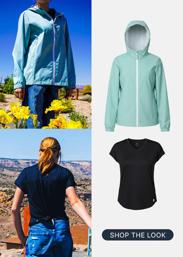 kids' rain jacket and women's tee