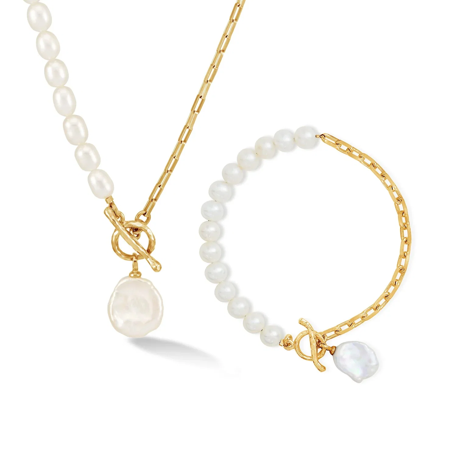 Image of Timeless Keshi Pearl Necklace & Bracelet Set