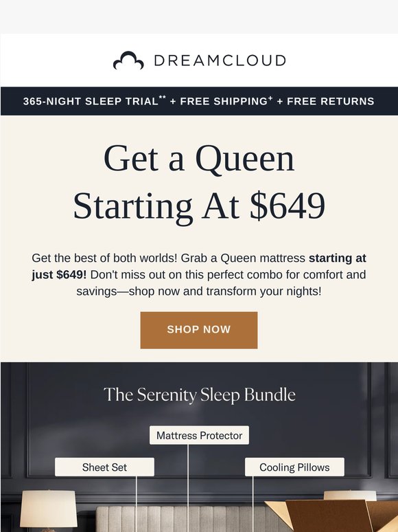 Queen Dreams, Dream Prices. Save up to 60% on mattresses.