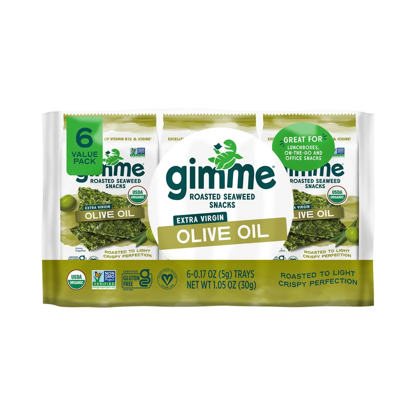 Image of Gimme Roasted Seaweed Snacks Olive Oil 6 Pack