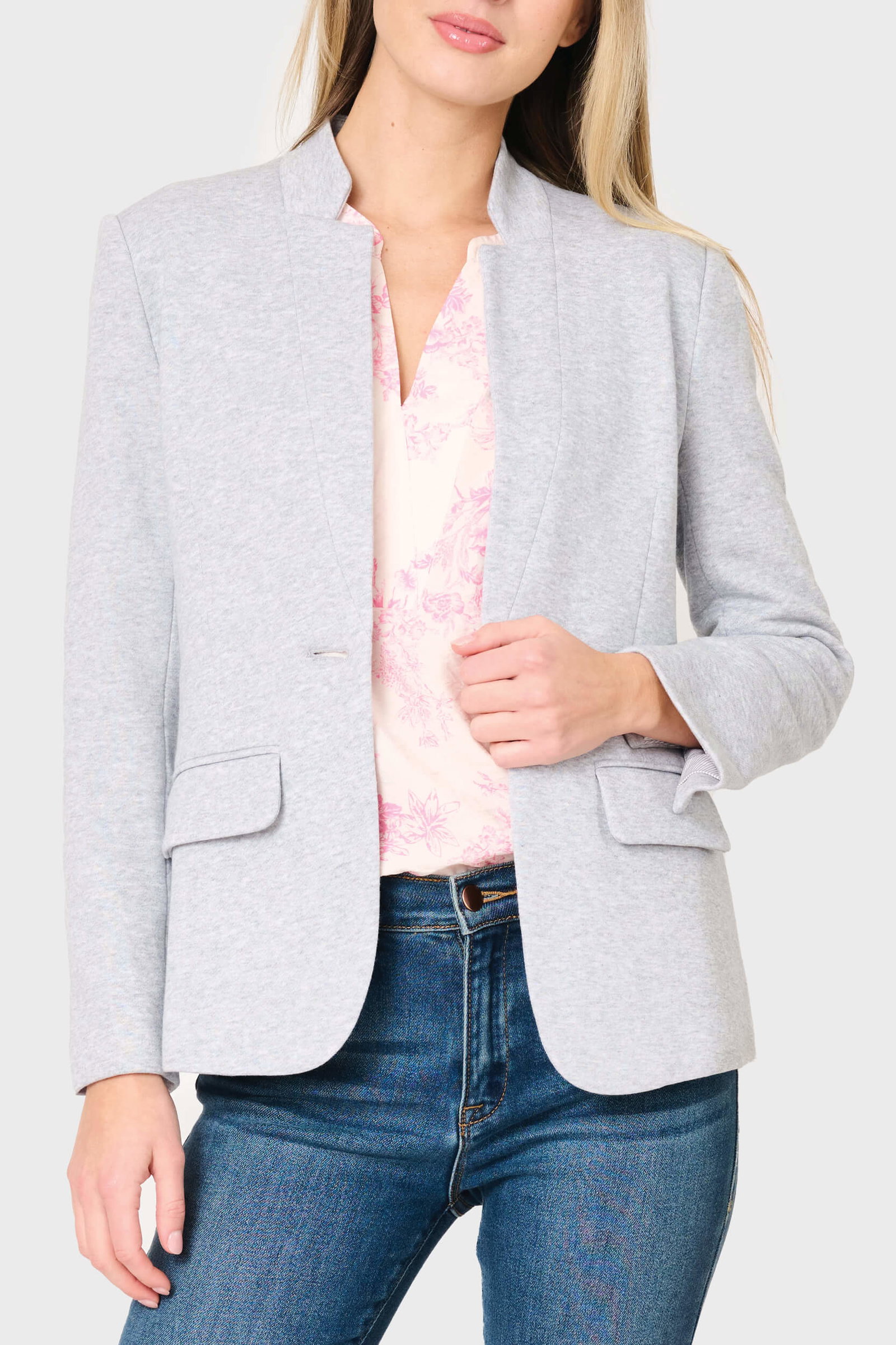 Image of Notch Collar Blazer in Heather Grey