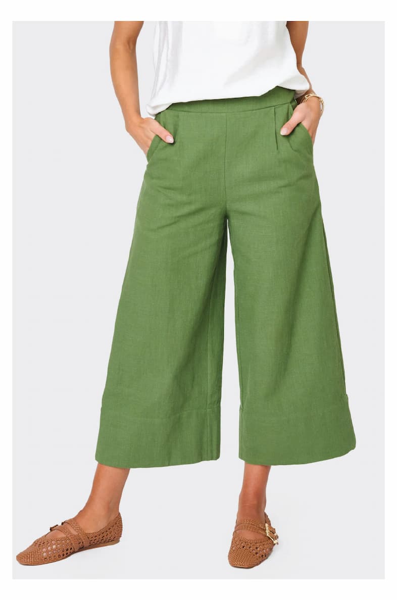 Wide Hem Cropped Linen Pant
