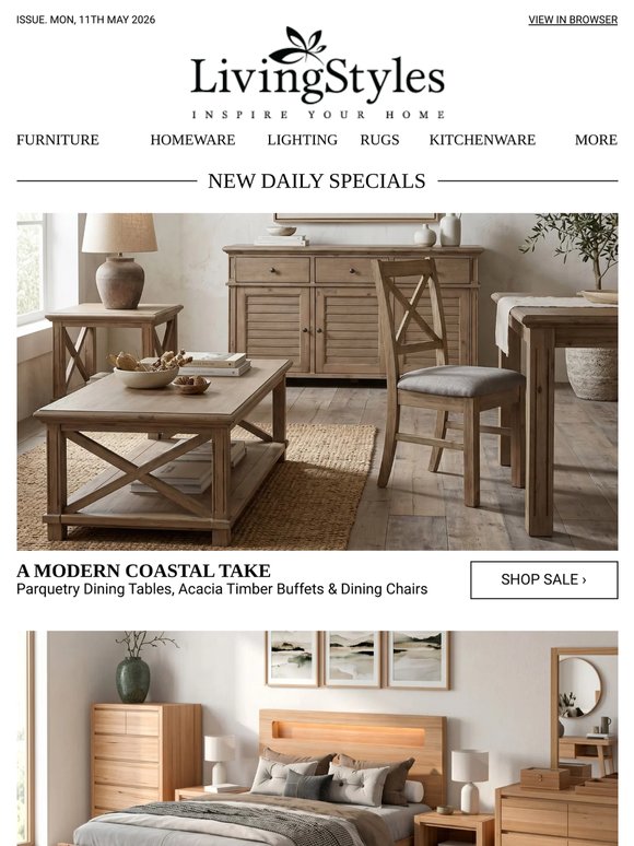 Parquetry Dining Tables, Acacia Timber Buffets & Dining Chairs, Messmate Timber Gas Lift Beds, 5 Drawer Tallboys & Bedsides, Tiffany Style Stained...