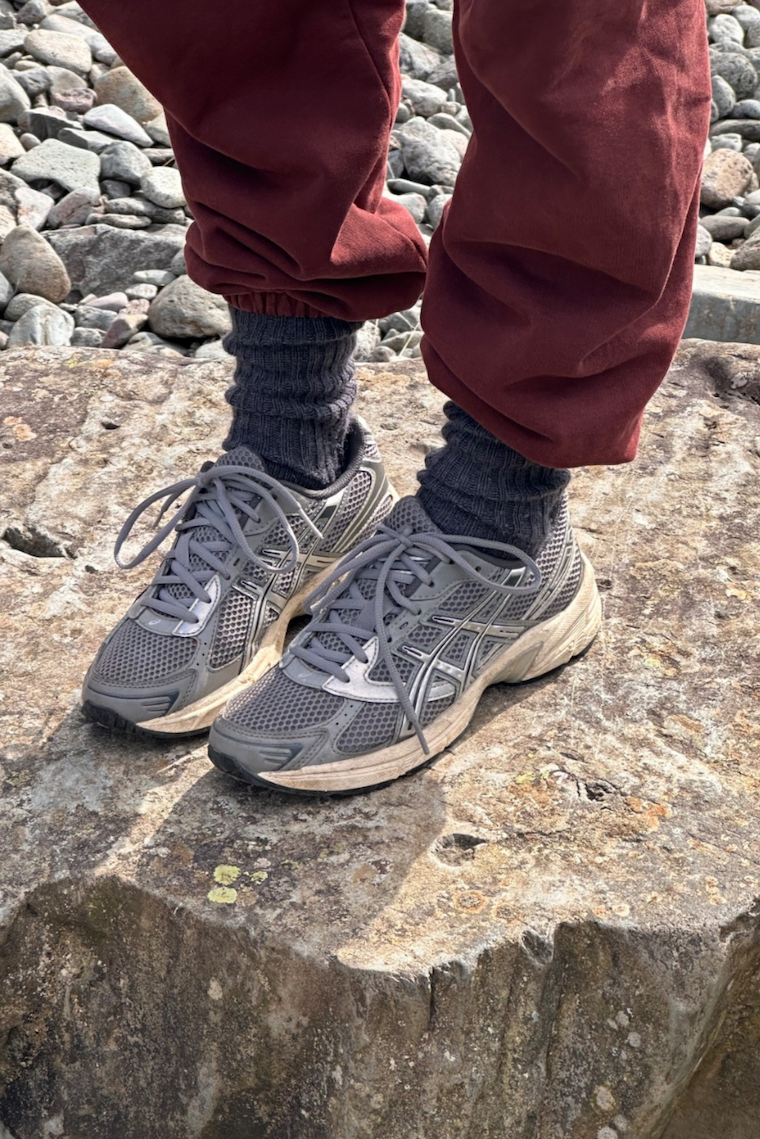 Feet wearing Storm Grey Mohair Socks