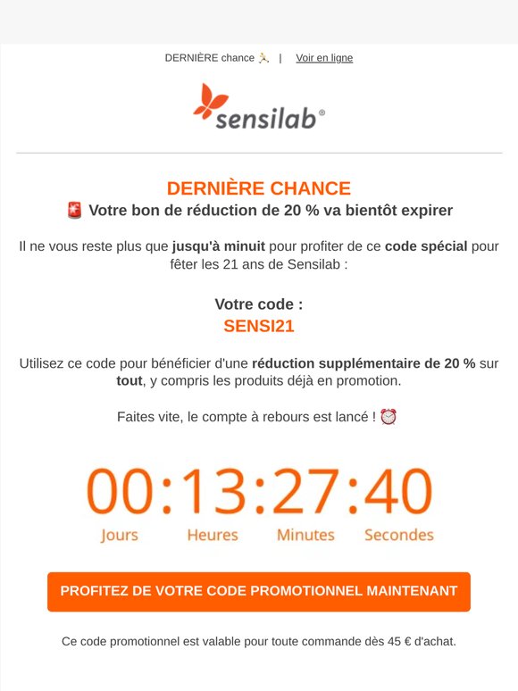 🚨 Votre code promotionnel expire à minuit