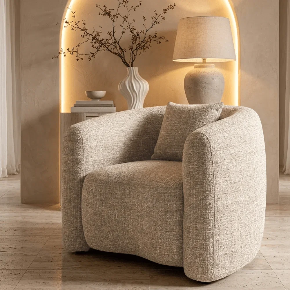 Ralph Sand Tweed Curved Armchair