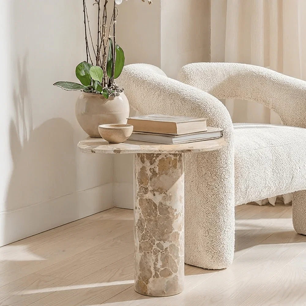 Evadne Neutral Marble Side Table