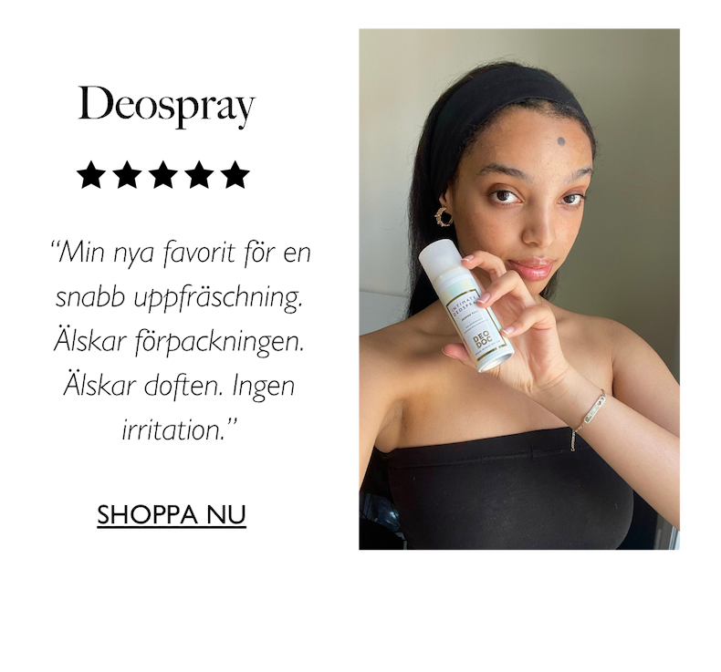 5 star review: Deospray. "Min nya favorit för en snabb uppfräschning. Älskar förpackningen. Älskar doften. Ingen irritation". SHOPPA NU.