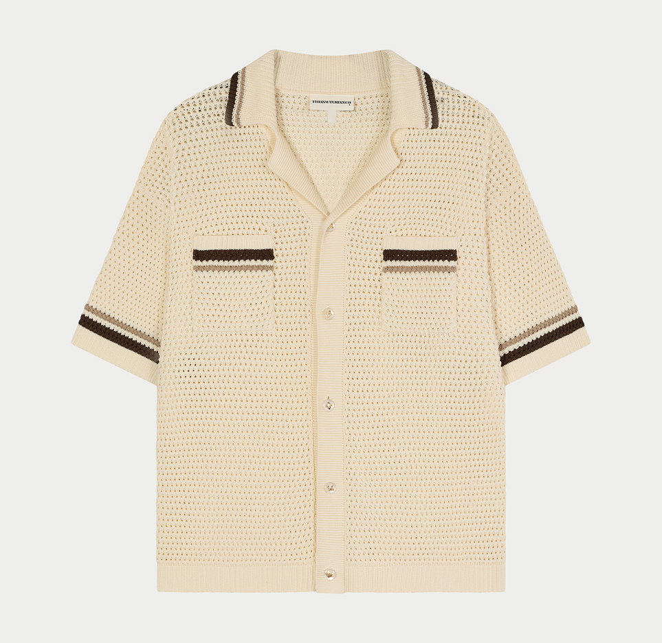 CROCHET KNITTED STRIPE BUTTON THROUGH SHIRT