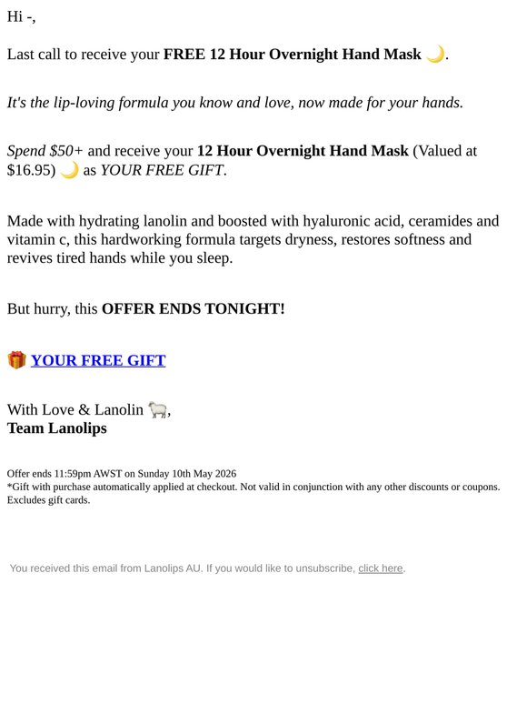 Last call for your FREE 12 Hr Hand Mask, — ☎️