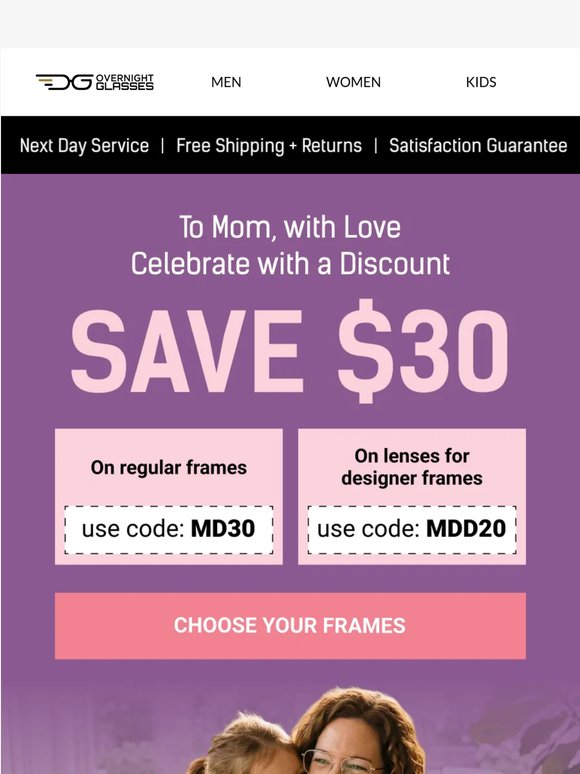 Today’s the day for $30 off your frames and lenses