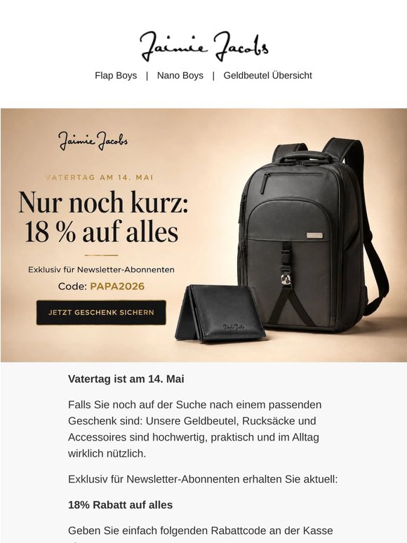 Nicht vergessen: 18% Rabatt auf Vatertagsgeschenke