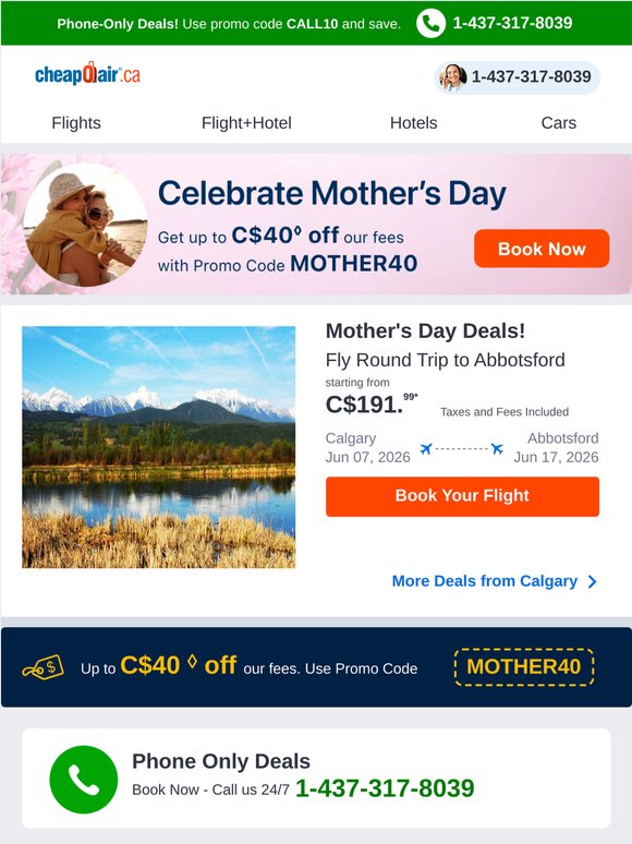 💰✈ Mother's Day Deals: Save up to C$40 on our fees.