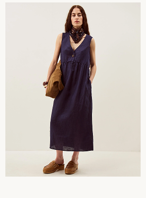 Posey Sleeveless Linen Midi Dress Blue