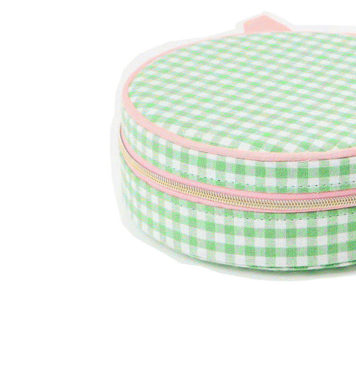 Gingham Green Round Jewellery Box