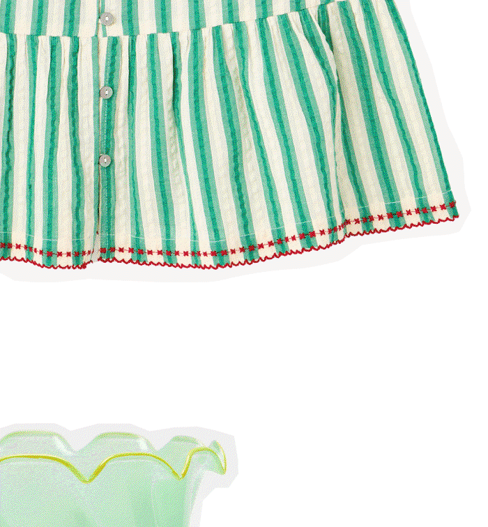 Green & Cream Striped Seersucker Collar Sleeveless Blouse