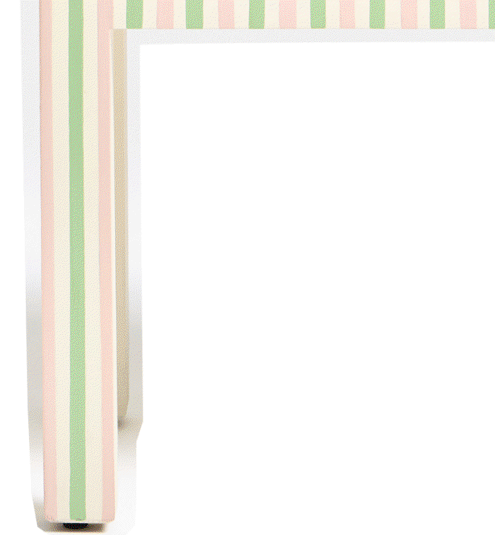 Pink & Green Striped Wooden Bedside Table