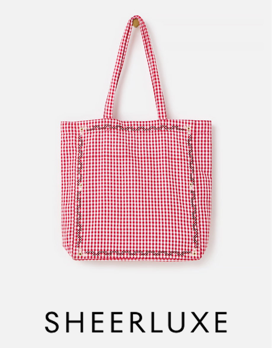Red Gingham Cross Stitch Tote Shopper Bag