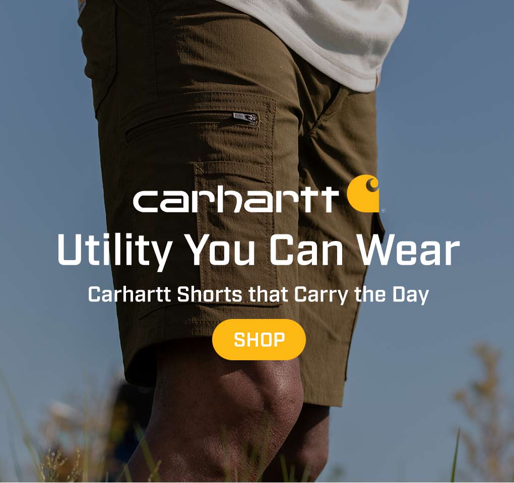 A pair of khaki Carhartt shorts. 