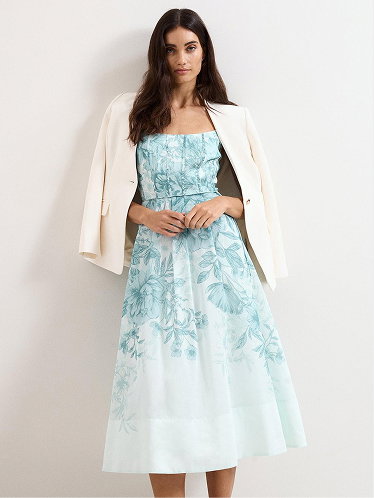 Velicia Linen Blend Floral Midi Dress