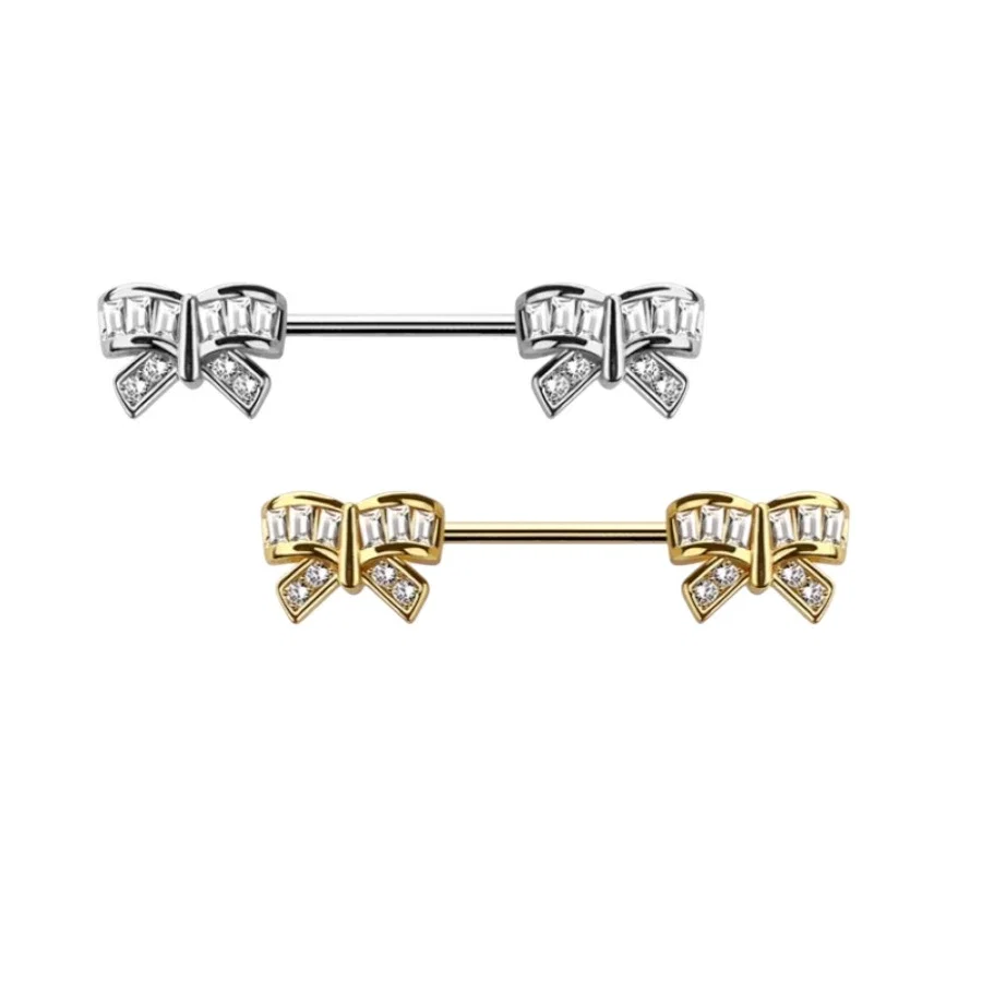  Ribbon CZ Nipple Barbells Rings Piercings 14G 14mm 