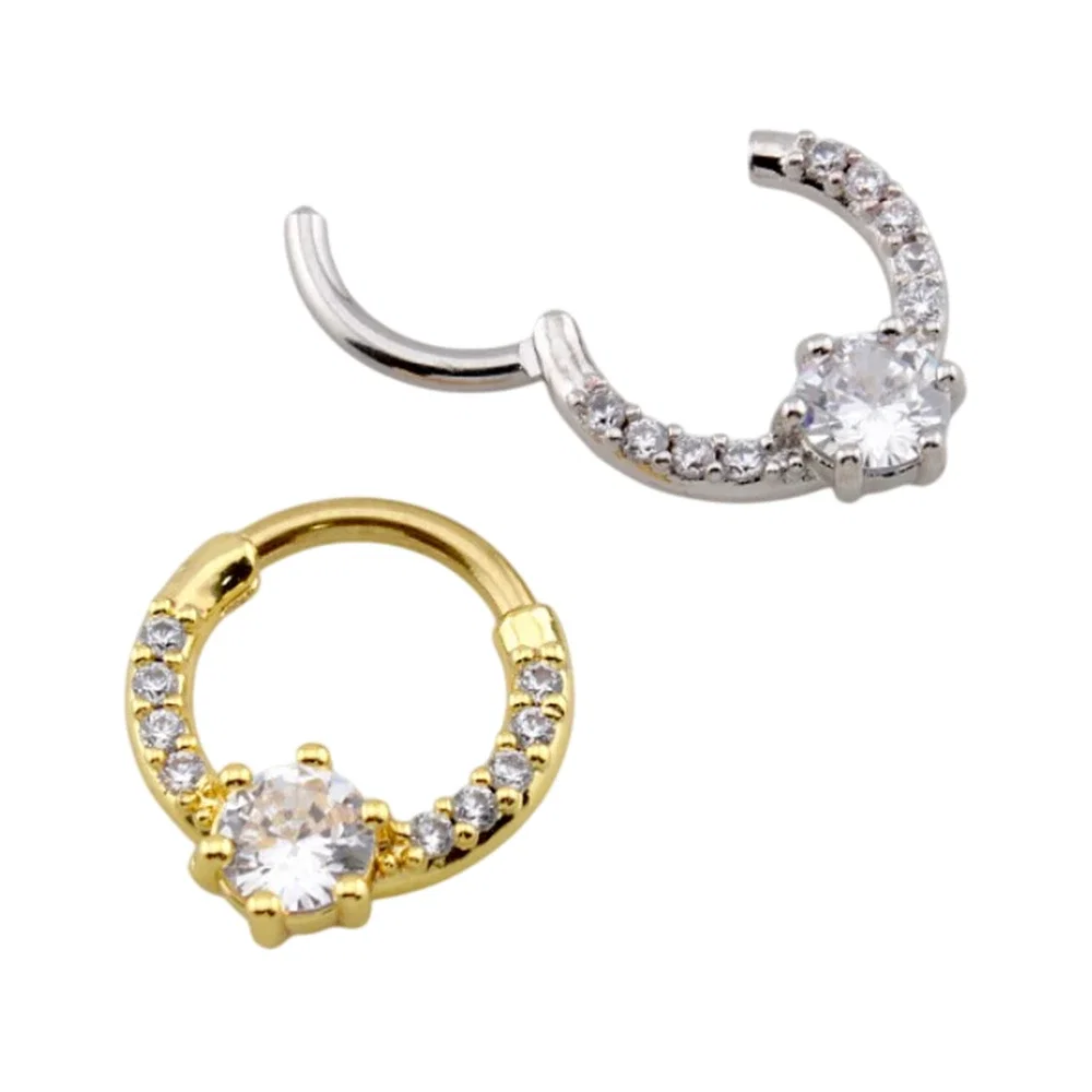  Paved Round CZ Hinged Segment Rings Piercings 16G 8mm 