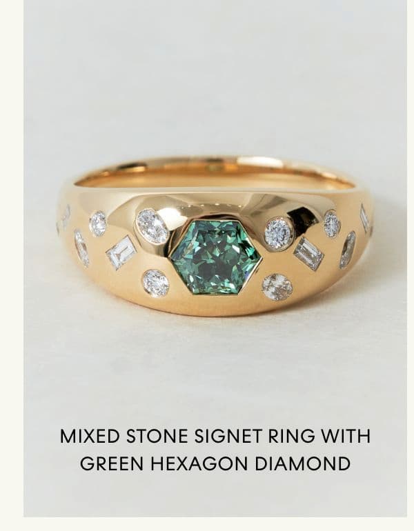 Mixed Stone Signet Ring with Green Hexagon Diamond