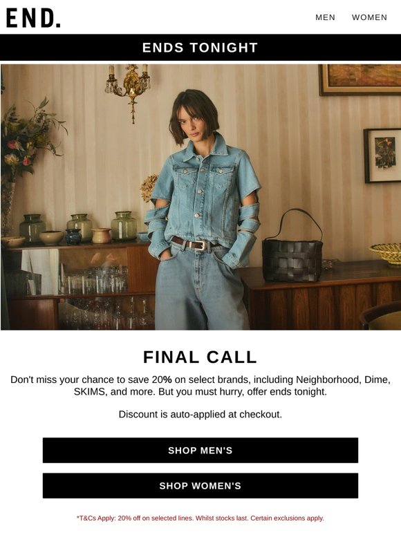 Ends tonight | 20% off select brands
