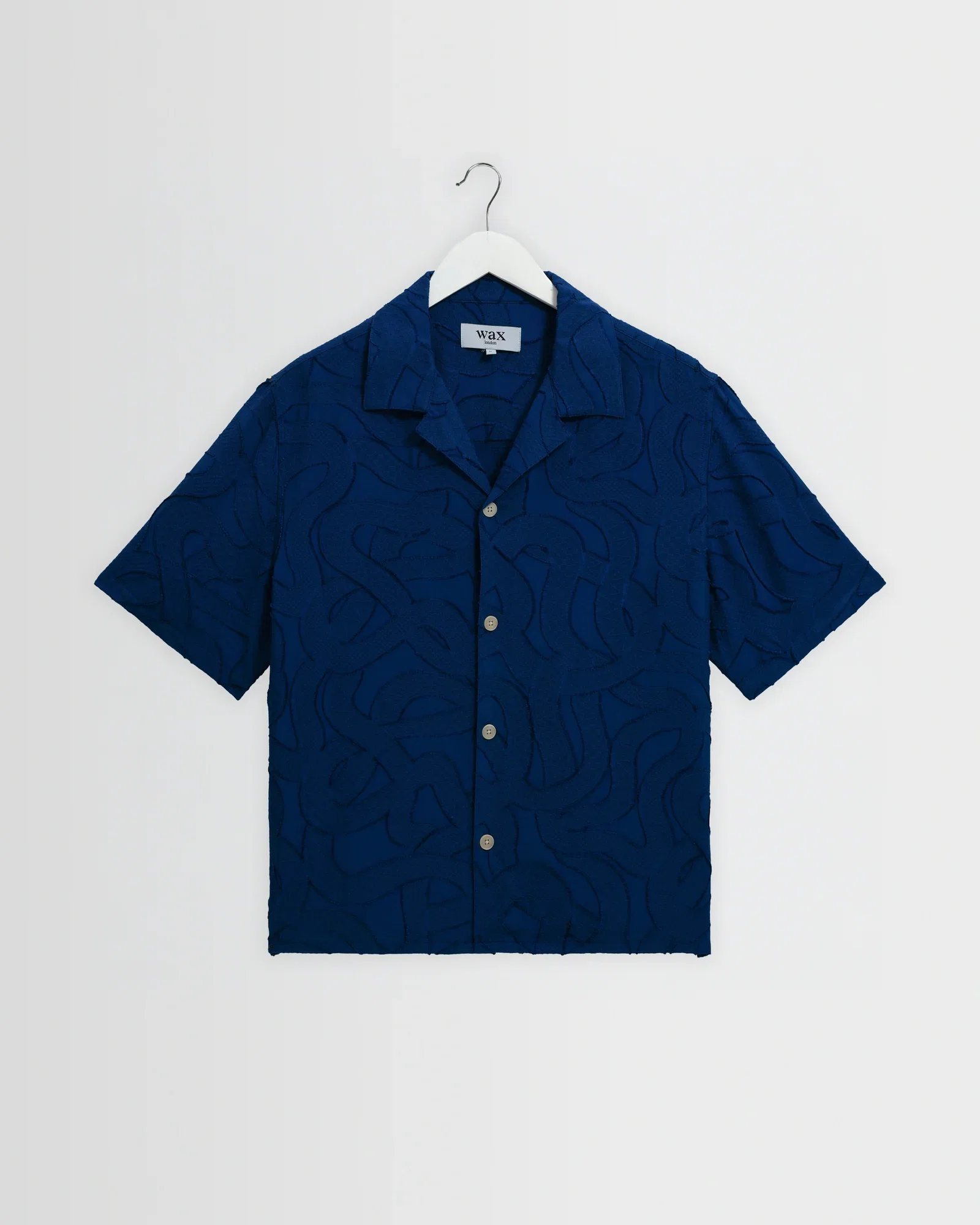 Curzon - Blue Jacquard Viscose Short-Sleeve Shirt