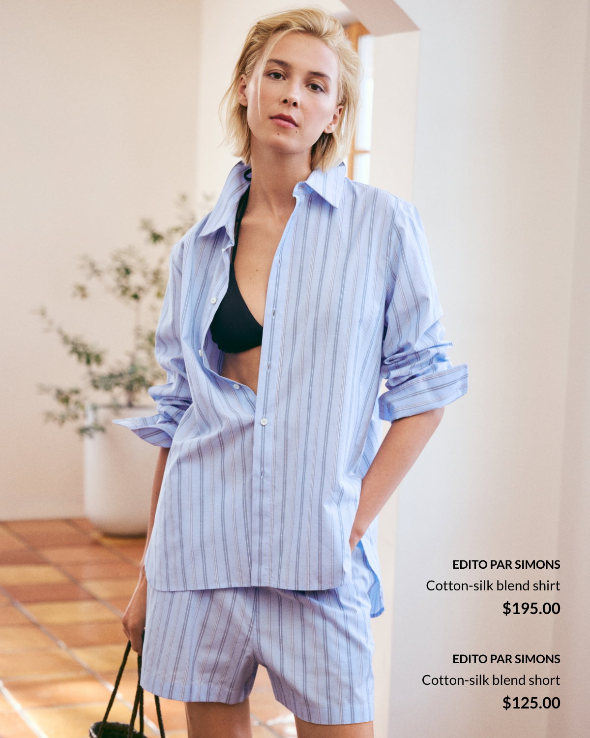 Cotton-silk blend shirt à 195$ and Cotton-silk blend short at 125$