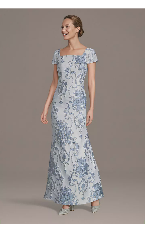 Short Sleeve Brocade Mermaid Dress