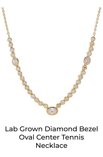 Lab Grown Diamond Bezel Oval Center Tennis Necklace