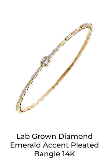 Lab Grown Diamond Emerald Accent Pleated Bangle 14K