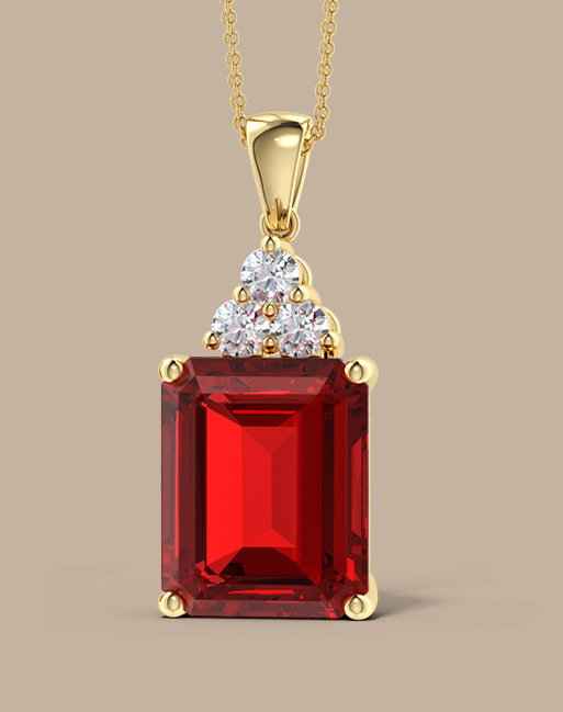 Lab-Grown Ruby Pendant With Lab Diamond Trio