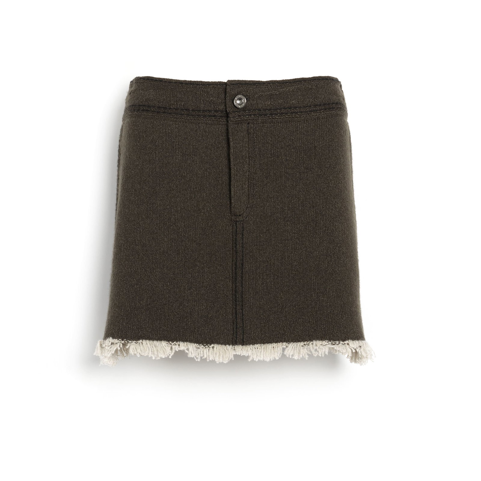 Image of Mini-jupe Denim à franges en cachemire et coton