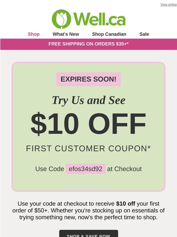 Expiring Soon! $10 Off Your First Order⌛