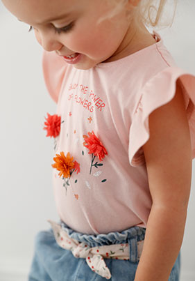T-shirt bébé fleurs en relief - rose grisé
