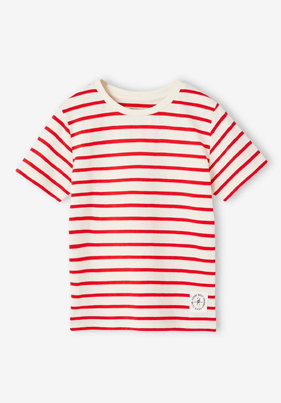 Short-Sleeved Sailor-Style T-Shirt for Boys - striped red