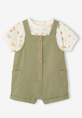 Ensemble body salopette bébé garçon - kaki
